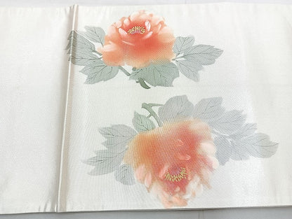 平和屋着物◎太鼓柄袋帯 作家物 草花文 金彩 正絹 逸品 BAAL6852cm