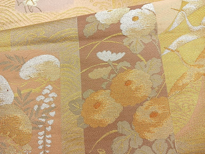 平和屋着物◎六通柄袋帯 短冊飛鶴花文 金銀糸 正絹 逸品 BAAL7802cm