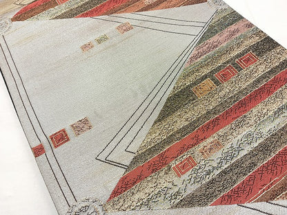 平和屋着物◎六通柄袋帯 幾何学文様 金糸 引箔 正絹 逸品 BAAL6887cm