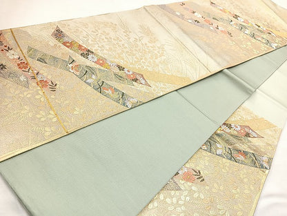 平和屋着物◎六通柄袋帯 唐織 花蝶文 金糸 正絹 逸品 BAAL6896cm