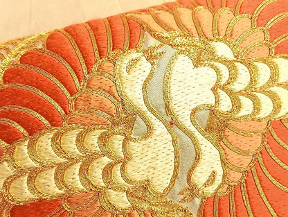 平和屋着物●太鼓柄袋帯 総刺繍 駒刺繍 向い鳳凰 金糸 正絹 逸品 BAAL0620du