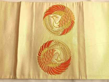 平和屋着物●太鼓柄袋帯 総刺繍 駒刺繍 向い鳳凰 金糸 正絹 逸品 BAAL0620du