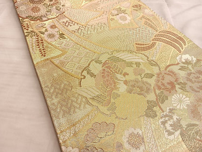 平和屋着物●佐賀錦 六通柄袋帯 鳳凰束ね熨斗有職文 金糸 正絹 逸品 BAAL0667du