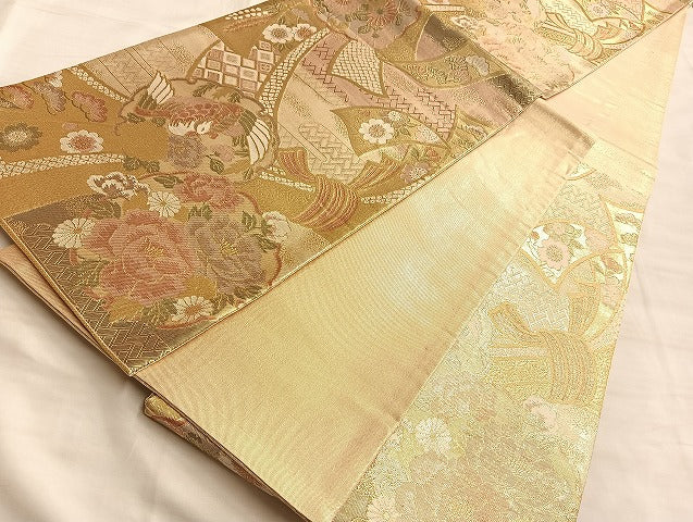 平和屋着物●佐賀錦 六通柄袋帯 鳳凰束ね熨斗有職文 金糸 正絹 逸品 BAAL0667du