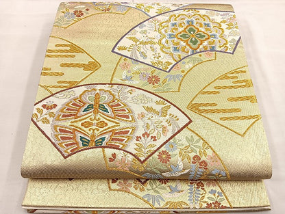 平和屋着物●六通柄袋帯 唐織 地紙重ね向い鳥花文 金糸 正絹 逸品 BAAL6133ea