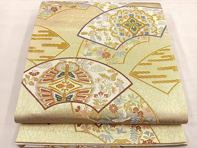 平和屋着物●六通柄袋帯 唐織 地紙重ね向い鳥花文 金糸 正絹 逸品 BAAL6133ea