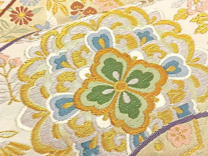 平和屋着物●六通柄袋帯 唐織 地紙重ね向い鳥花文 金糸 正絹 逸品 BAAL6133ea