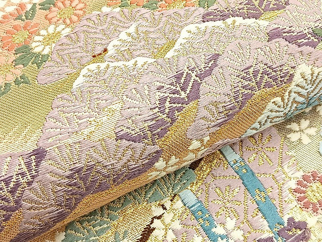 平和屋着物●六通柄袋帯 唐織 優彩華集 金糸 正絹 逸品 BAAL6181ea