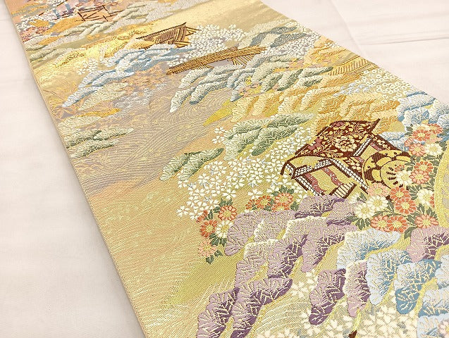 平和屋着物●六通柄袋帯 唐織 優彩華集 金糸 正絹 逸品 BAAL6181ea
