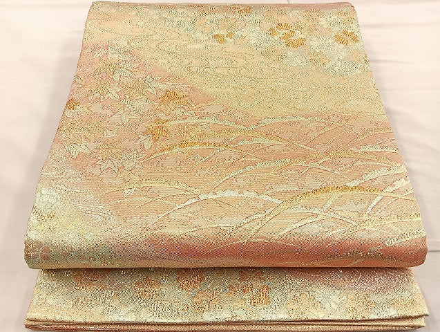 平和屋着物●六通柄袋帯 道長露芝文 金銀糸 正絹 逸品 BAAL9965ea