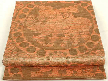 平和屋着物◎六通柄袋帯 鳥獣文 金糸 正絹 逸品 AAAM4185sg