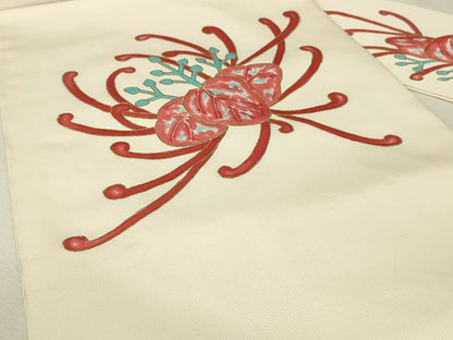 平和屋着物◎九寸名古屋帯 手描き 草花文 金彩 正絹 逸品 AAAM4190sg