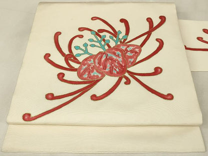 平和屋着物◎九寸名古屋帯 手描き 草花文 金彩 正絹 逸品 AAAM4190sg