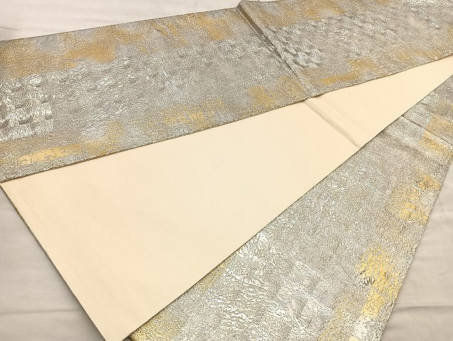 平和屋着物●六通柄袋帯 霞文 金銀彩 正絹 逸品 BAAL6492ea