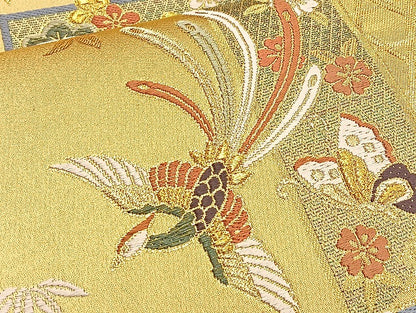 平和屋着物●六通柄袋帯 唐織 色紙重ね花鳥文 金糸 正絹 逸品 BAAM1458ea