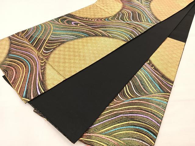 平和屋着物◎六通柄袋帯 青海波彩文 黒地 金糸 正絹 逸品 BAAM0002if
