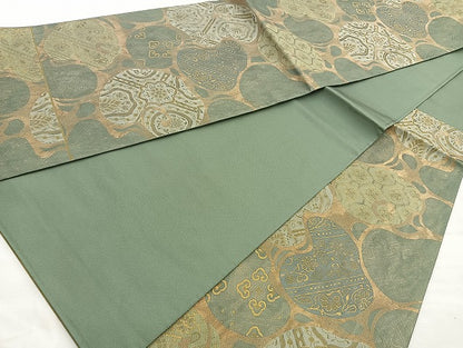 平和屋着物●六通柄袋帯 光琳草花文 金糸 正絹 逸品 BAAJ2446ab