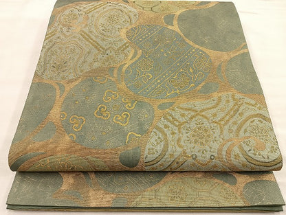 平和屋着物●六通柄袋帯 光琳草花文 金糸 正絹 逸品 BAAJ2446ab