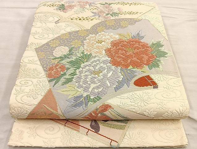 平和屋着物●六通柄袋帯 唐織 菊水冊子花文 金糸 正絹 逸品 BAAJ2475ab