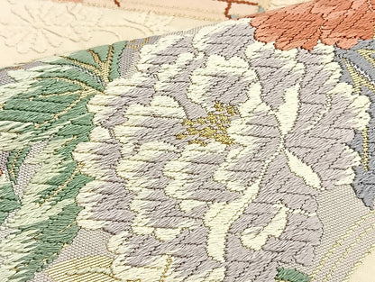平和屋着物●六通柄袋帯 唐織 菊水冊子花文 金糸 正絹 逸品 BAAJ2475ab