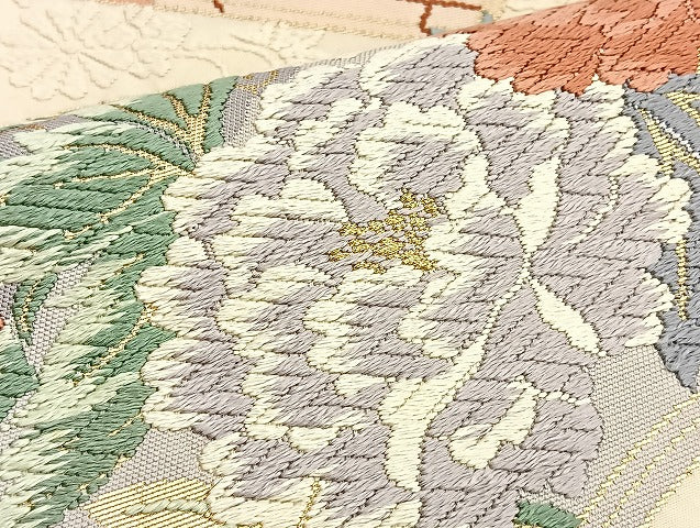 平和屋着物●六通柄袋帯 唐織 菊水冊子花文 金糸 正絹 逸品 BAAJ2475ab