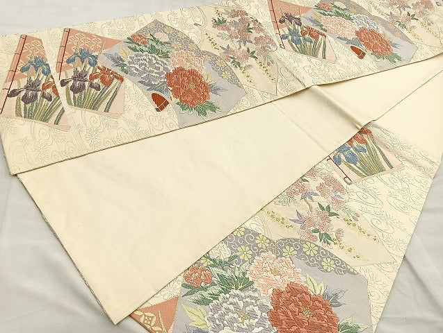 平和屋着物●六通柄袋帯 唐織 菊水冊子花文 金糸 正絹 逸品 BAAJ2475ab
