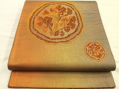 平和屋着物●太鼓柄袋帯 唐草丸文 引箔 正絹 逸品 BAAJ2465ab