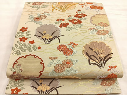 平和屋着物●六通柄袋帯 唐織 雪輪花文 金糸 正絹 逸品 BAAJ2488ab