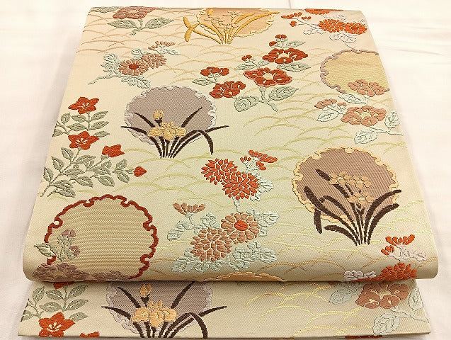 平和屋着物●六通柄袋帯 唐織 雪輪花文 金糸 正絹 逸品 BAAJ2488ab