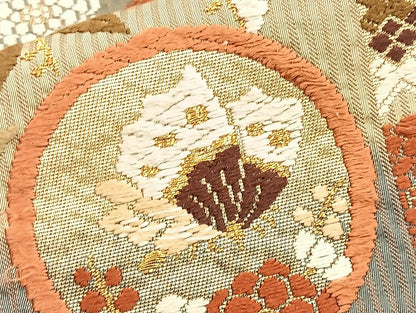 平和屋着物●六通柄袋帯 花蝶丸文 正絹 逸品 BAAM4215ab
