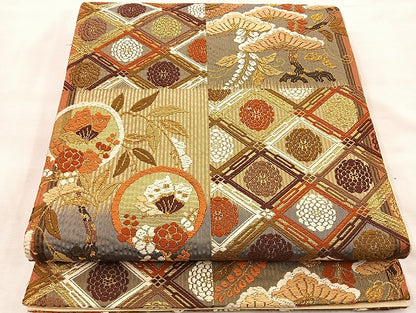 平和屋着物●六通柄袋帯 花蝶丸文 正絹 逸品 BAAM4215ab
