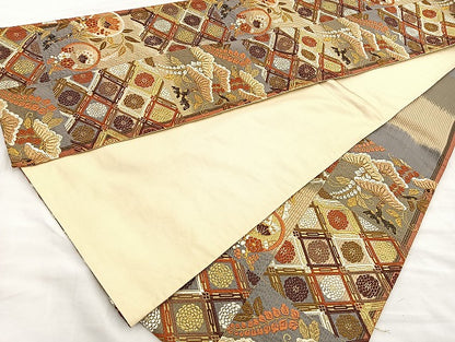 平和屋着物●六通柄袋帯 花蝶丸文 正絹 逸品 BAAM4215ab