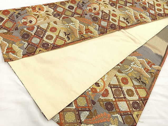 平和屋着物●六通柄袋帯 花蝶丸文 正絹 逸品 BAAM4215ab