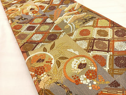 平和屋着物●六通柄袋帯 花蝶丸文 正絹 逸品 BAAM4215ab