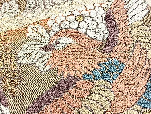 平和屋着物●六通柄袋帯 唐織錦 鴛鴦松菊文 金銀糸 正絹 逸品 BAAM4237ab