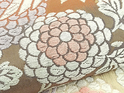 平和屋着物●六通柄袋帯 唐織錦 鴛鴦松菊文 金銀糸 正絹 逸品 BAAM4237ab