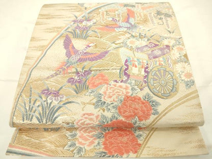 平和屋着物◎六通柄袋帯 唐織 鳳凰御所車花文 金糸 正絹 逸品 DAAJ7814fc