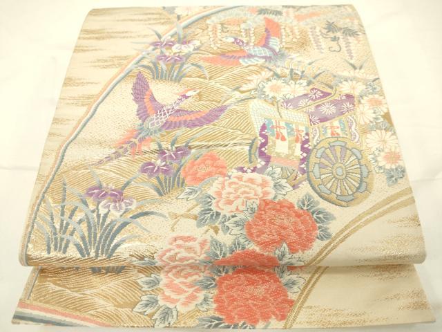 平和屋着物◎六通柄袋帯 唐織 鳳凰御所車花文 金糸 正絹 逸品 DAAJ7814fc