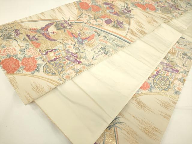 平和屋着物◎六通柄袋帯 唐織 鳳凰御所車花文 金糸 正絹 逸品 DAAJ7814fc