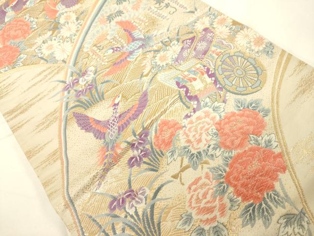 平和屋着物◎六通柄袋帯 唐織 鳳凰御所車花文 金糸 正絹 逸品 DAAJ7814fc