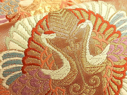 平和屋着物◎六通柄袋帯 唐織 向鶴亀甲正倉院 金糸 正絹 逸品 BAAL2139du