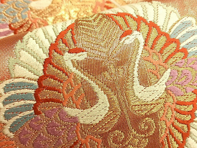 平和屋着物◎六通柄袋帯 唐織 向鶴亀甲正倉院 金糸 正絹 逸品 BAAL2139du