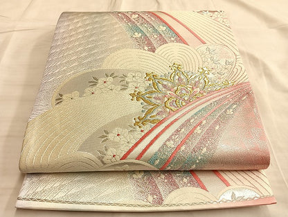 平和屋着物◎六通柄袋帯 唐織 正倉院草花文 金銀糸 正絹 逸品 BAAL2159du