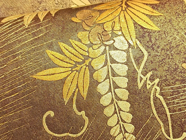 平和屋着物●太鼓柄袋帯 若松葉 金彩 正絹 逸品 BAAL2179du