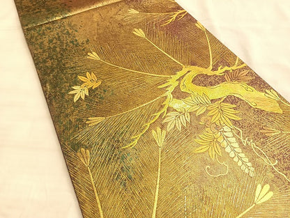 平和屋着物●太鼓柄袋帯 若松葉 金彩 正絹 逸品 BAAL2179du