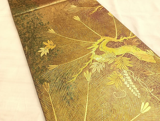 平和屋着物●太鼓柄袋帯 若松葉 金彩 正絹 逸品 BAAL2179du