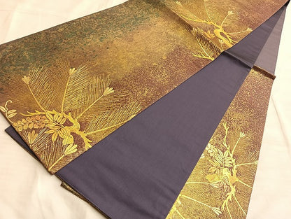 平和屋着物●太鼓柄袋帯 若松葉 金彩 正絹 逸品 BAAL2179du