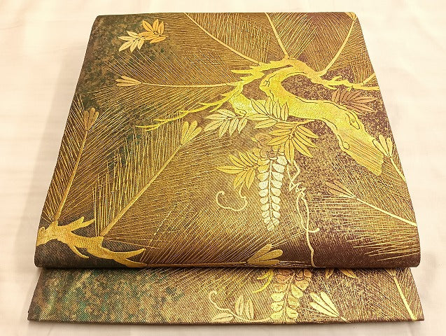 平和屋着物●太鼓柄袋帯 若松葉 金彩 正絹 逸品 BAAL2179du