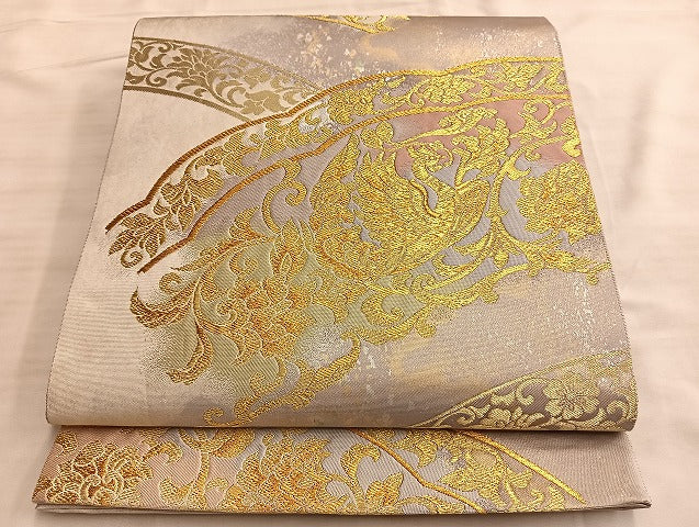 平和屋着物●六通柄袋帯 嵯峨野 鳳凰花文 金糸 引箔 正絹 逸品 BAAL2208du