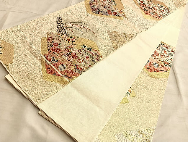 平和屋着物◎六通柄袋帯 唐織 彩綴 鴛鴦花蝶文 金銀糸 正絹 逸品 BAAL2240du